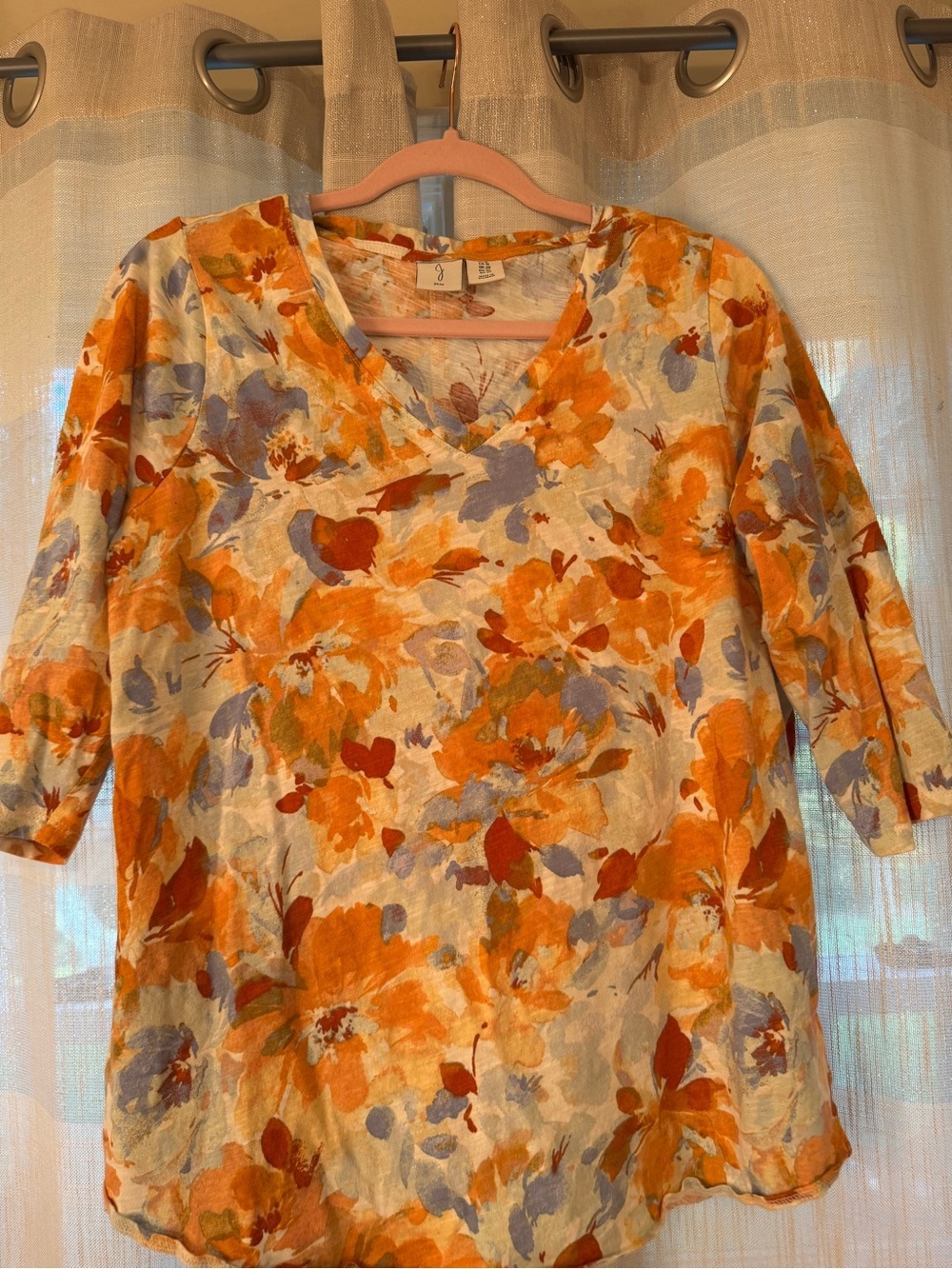 Joie Orange and Cream Floral V-Neck Tunic